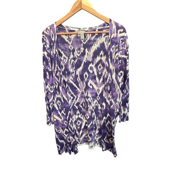 Chico's Sweaters - Chicos Travelers Collection Size M Purple & White Open Cardigan Sweater